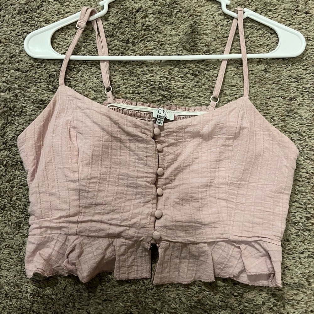 Pink button up crop top